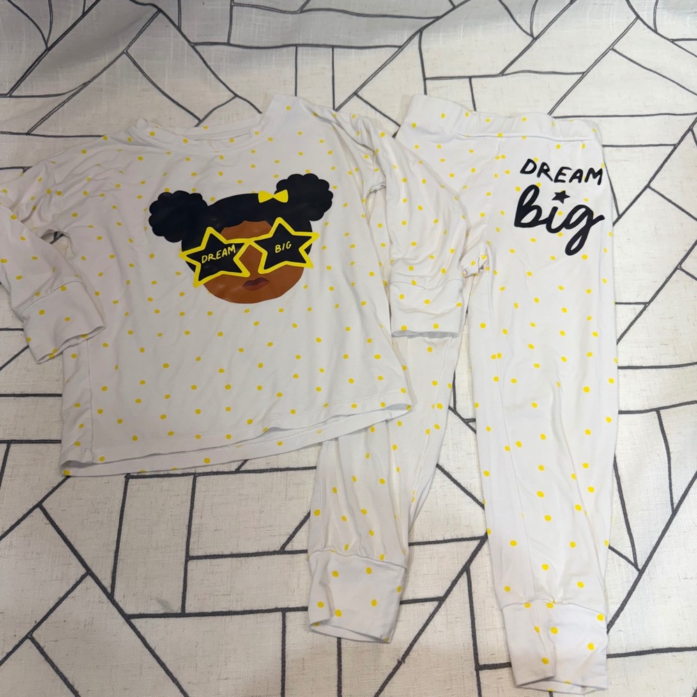 Elle Olivia Pajama Set 3T White Yellow‎ Dream Big Bamboo Viscose Polka Dot 2pc